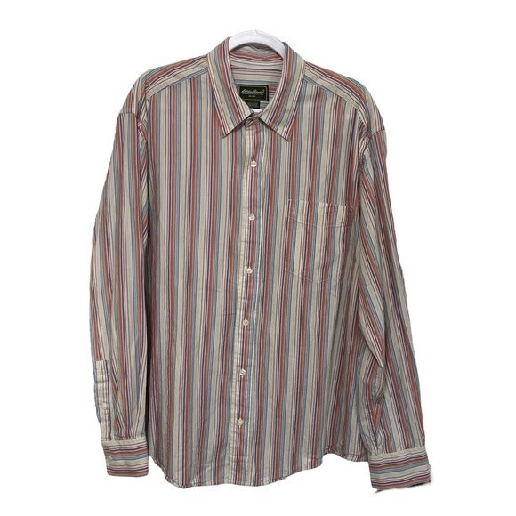 Eddie Bauer Striped Multicolor Shirt Soft 100% Cotton Button Up Colorful Size XL - Picture 3 of 13